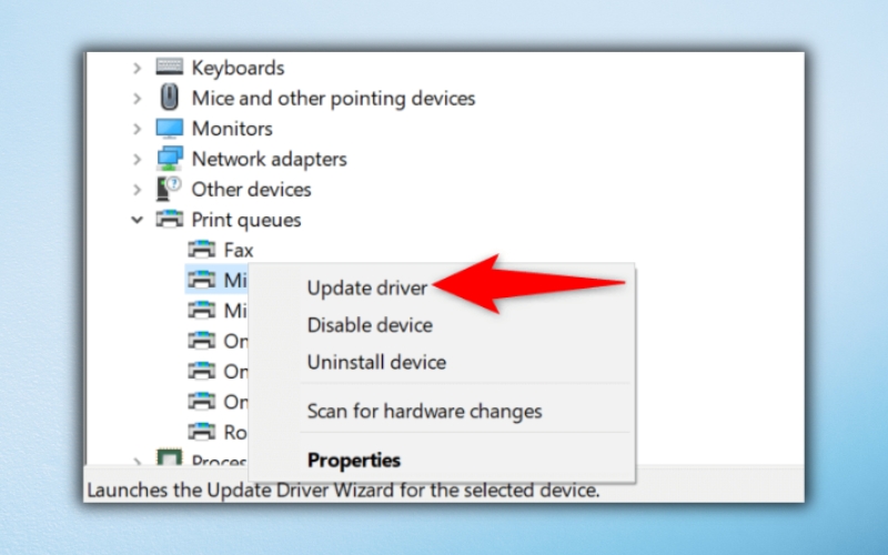 chọn Update driver để cập nhật phiên bản mới