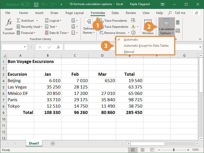 chuyển Calculation Options sang chế độ Automatic