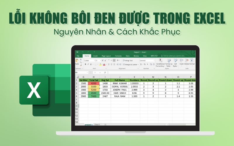lỗi không bôi đen được trong Excel