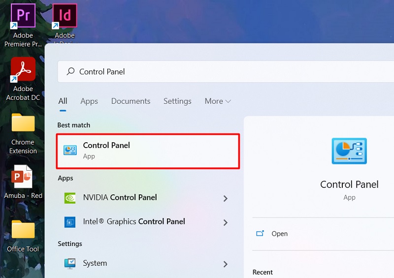 mở Control Panel