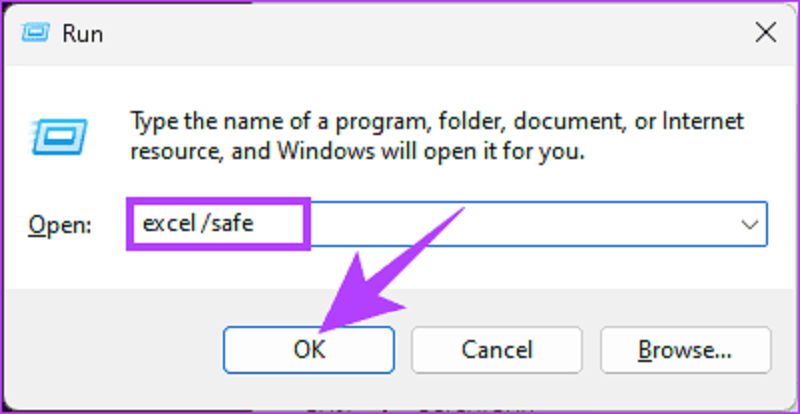chạy lệnh excel /safe ở mở Excel ở chế độ Safe Mode