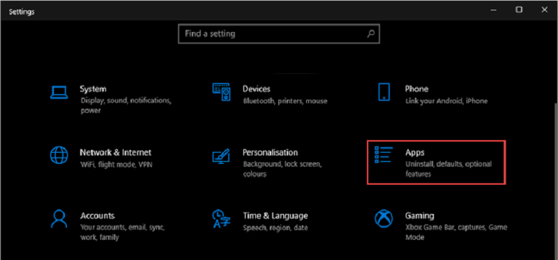 chọn mục Apps trong Windows Setting