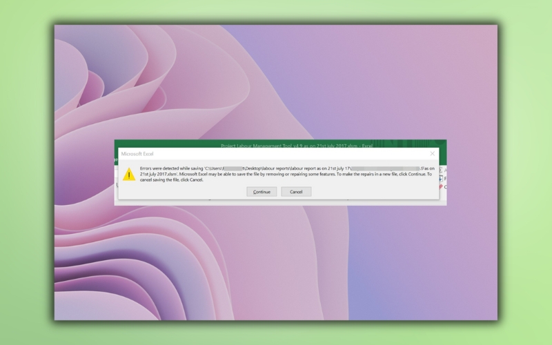 Nguyên nhân gây lỗi Errors were detected while saving file trong Excel