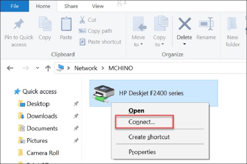 nhấp chuột phải vào máy in và chọn Connect