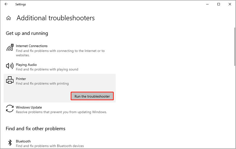 nhấn Run the troubleshooter