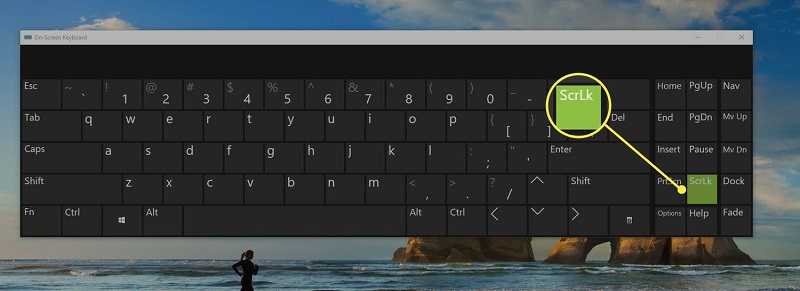 nhấn vào ScrLk trên bàn phím ảo On-Screen Keyboard