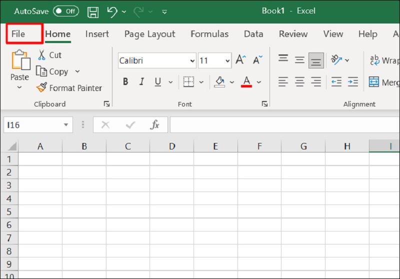 nhấn vào menu File sau đó chọn Options