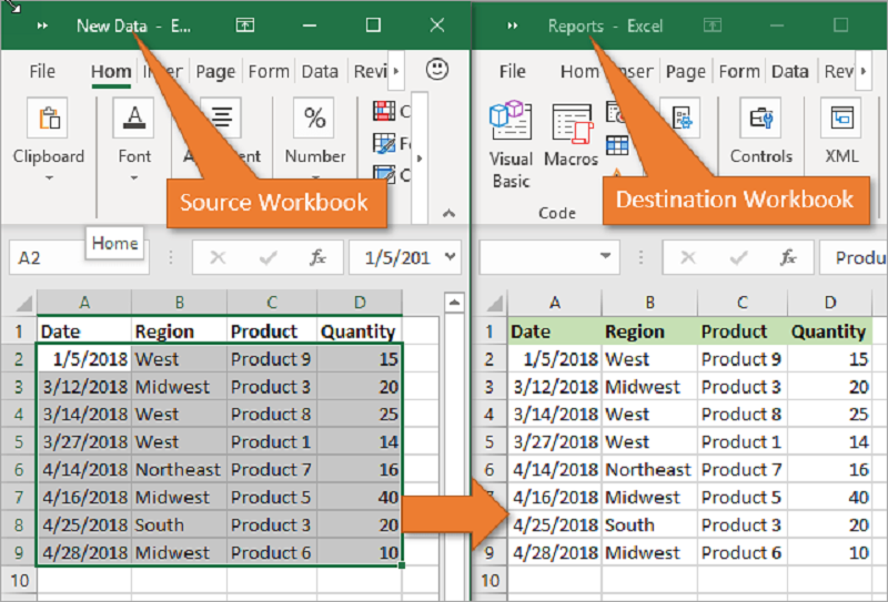 sao chép dữ liệu sang file Excel mới