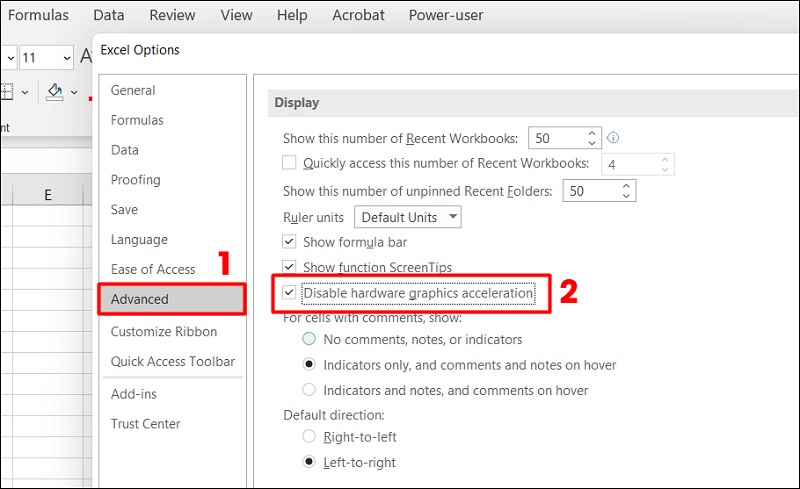 tích vào Disable hardware graphics acceleration rồi nhấn OK