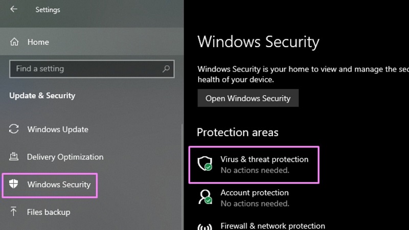 chọn Virus & threat protection