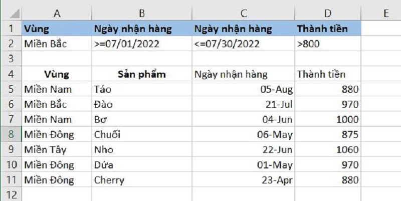 Cách lọc theo điều kiện số và ngày tháng bằng Advanced Filter