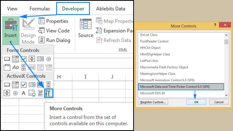 chọn Microsoft Date and Time Picker Control 6.0 (SP6)