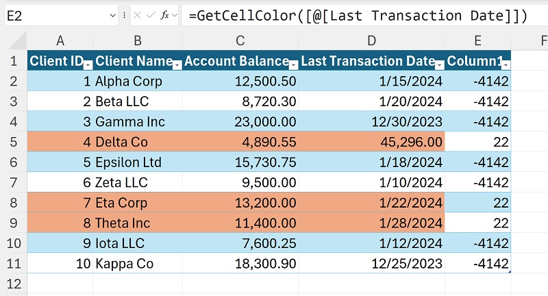 Công thức lấy mã màu trong Excel