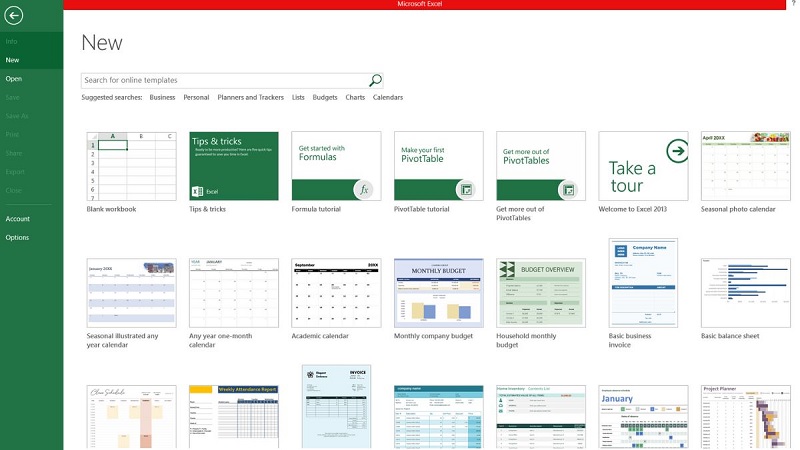 danh sách các mẫu template trong Excel