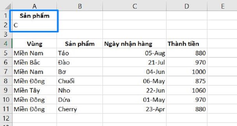 Lọc dữ liệu bắt đầu bằng ký tự cụ thể với Advanced Filter