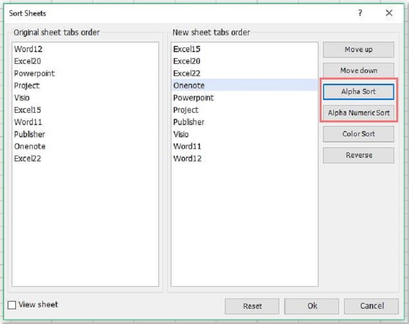 lựa chọn chế độ sắp xếp