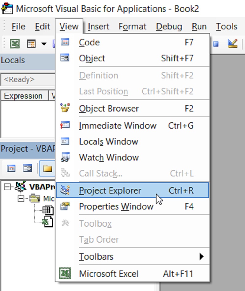 mở trình soạn thảo VBA trong Excel