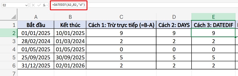 Một số lưu ý khi tính số ngày trong Excel