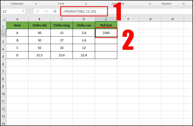 nhân 2 cột trong Excel bằng hàm PRODUCT