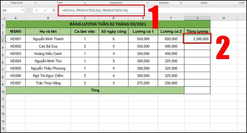 nhân 2 cột trong Excel có điều kiện bằng hàm IF và PRODUCT