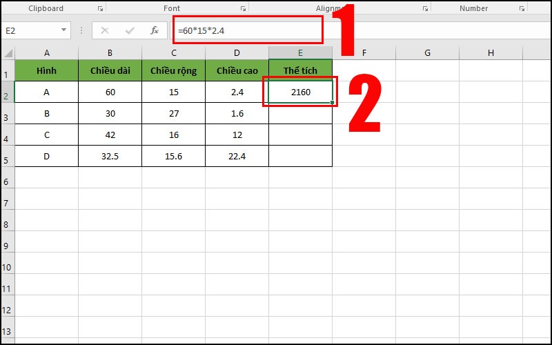 phép nhân 2 cột trong Excel với số liệu cụ thể