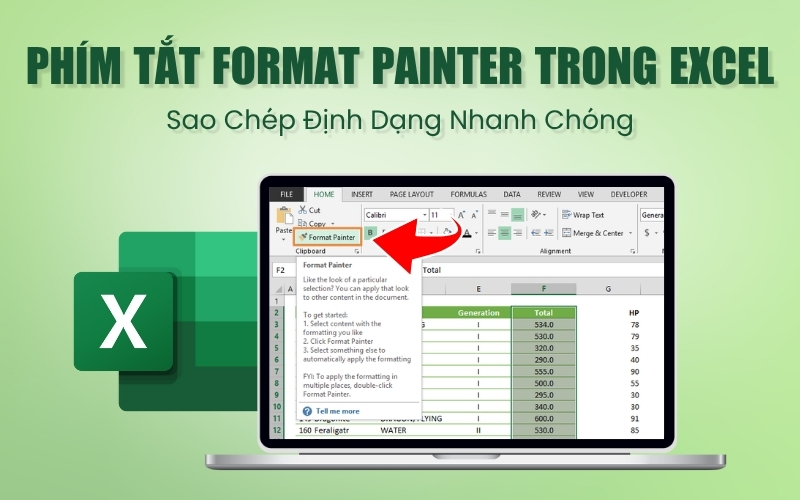 phím tắt Format Painter trong Excel