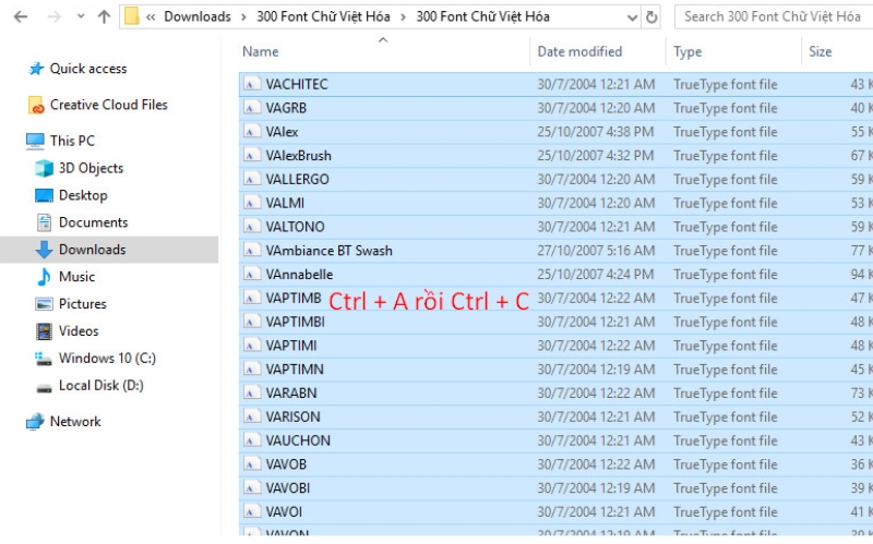 sao chép tất cả các font