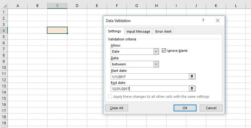 tạo nút chọn ngày trong Excel bằng tính năng Data Validation