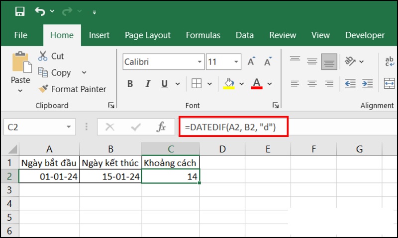 tính số ngày giữa 2 mốc thời gian trong Excel bằng hàm DATEDIF
