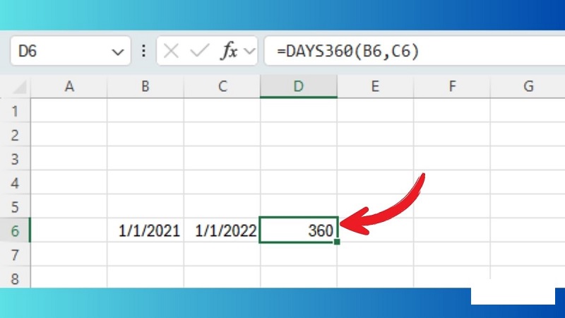 tính số ngày giữa 2 mốc thời gian trong Excel bằng hàm DAYS360