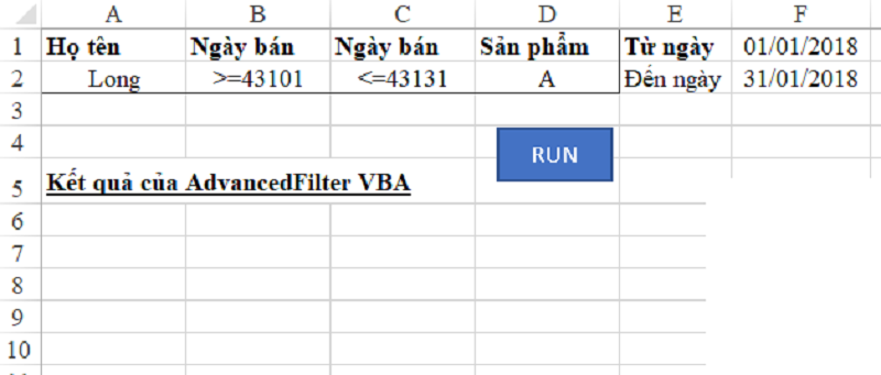 chuẩn bị vùng điều kiện và vị trí hiển thị kết quả