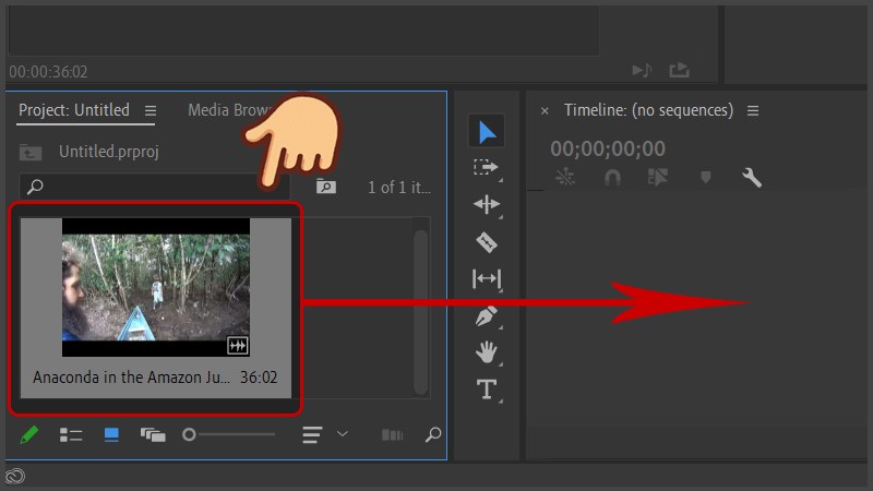 kéo video từ Project Panel sang khung Timeline bên phải