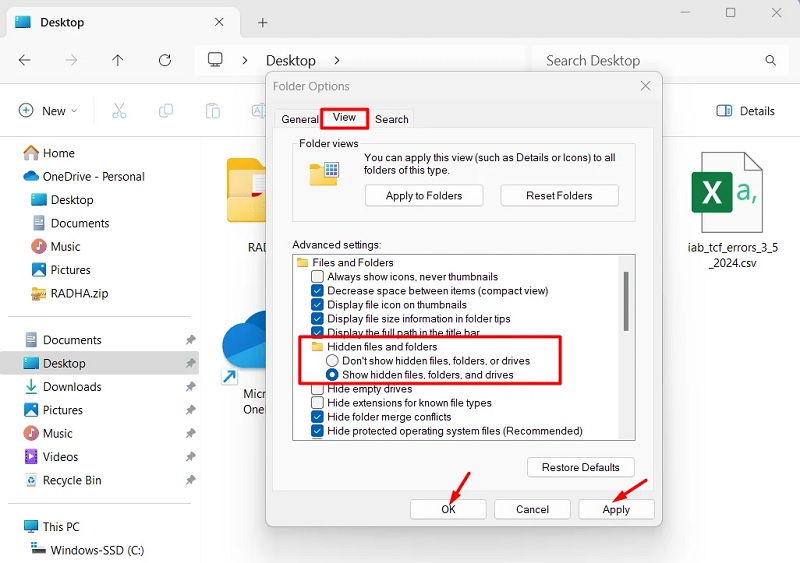 Sử dụng File Explorer để hiển thị file ẩn