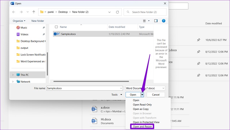 chọn Open and Repair