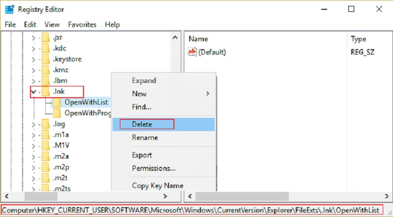 Sửa lỗi file .lnk bằng công cụ Registry Editor