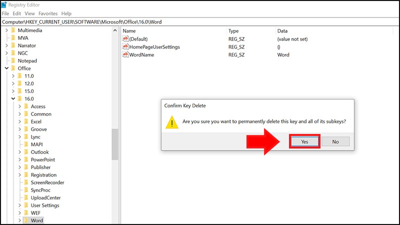 xóa toàn bộ tệp thiết lập