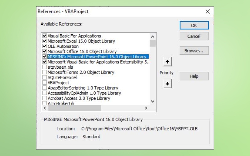 bỏ dấu tích tại tất cả các mục có tiền tố MISSING: