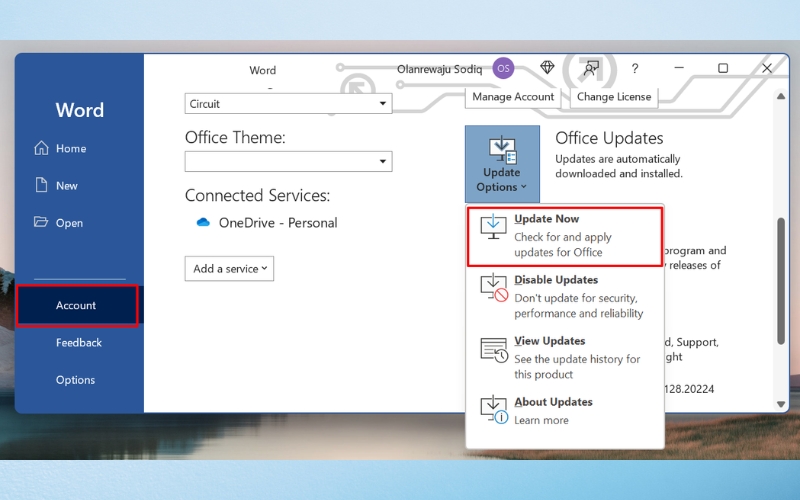 cập nhật Microsoft Office