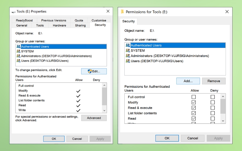 cấp quyền Read hoặc Read & Execute