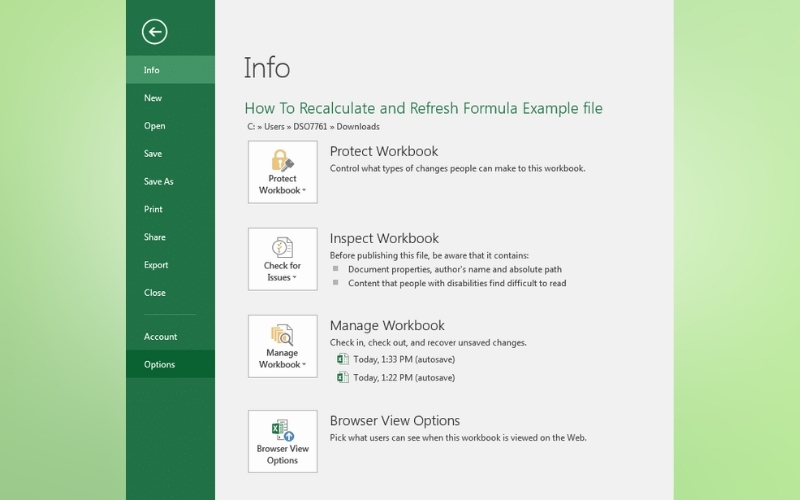 chọn File → Options