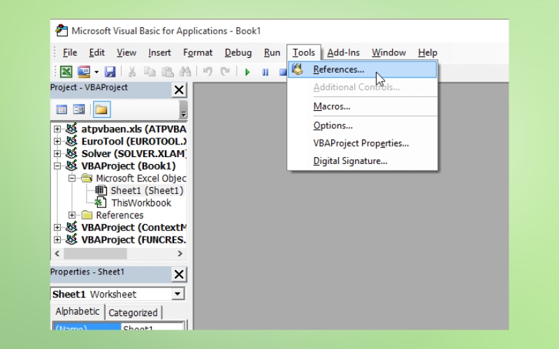 chọn Tools → References