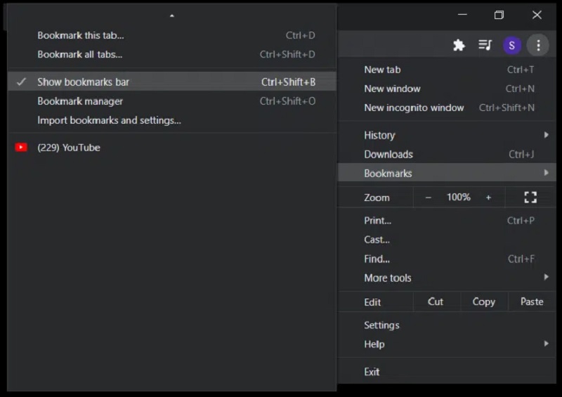 chọn Show Bookmarks Bar