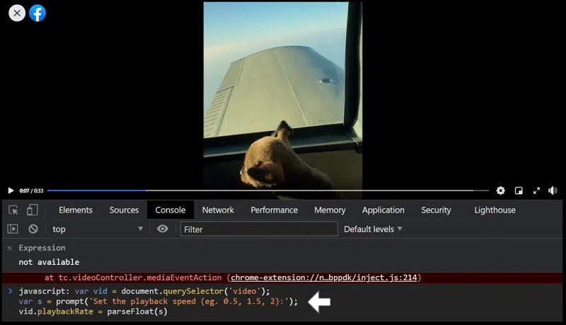 dán đoạn mã Javascript điều chỉnh tốc độ video vào Console