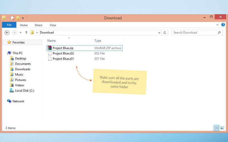 Đặt tất cả file part vào cùng một thư mục