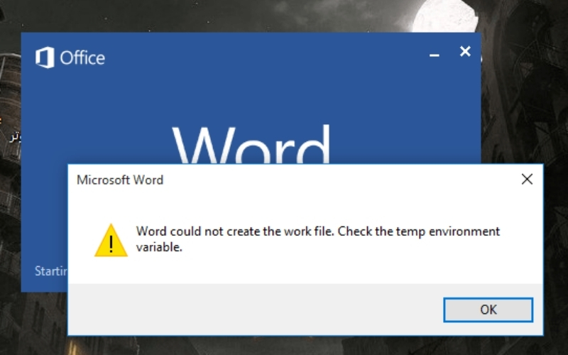 Dấu hiệu nhận biết lỗi Word could not create the work file