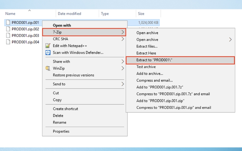 Giải nén đúng file part đầu tiên