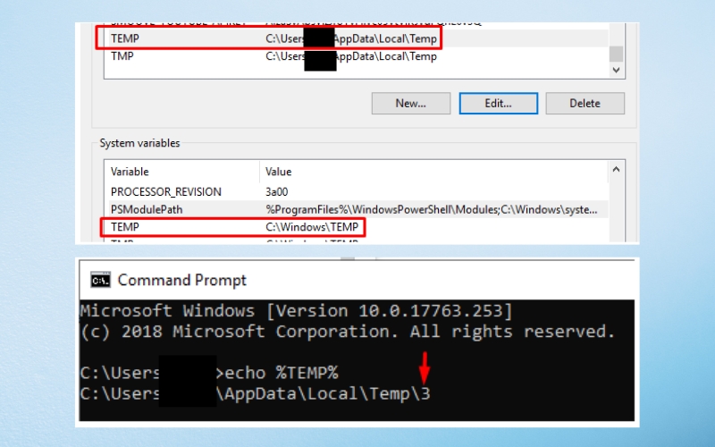 Kiểm tra các biến có tên TEMP và TMP