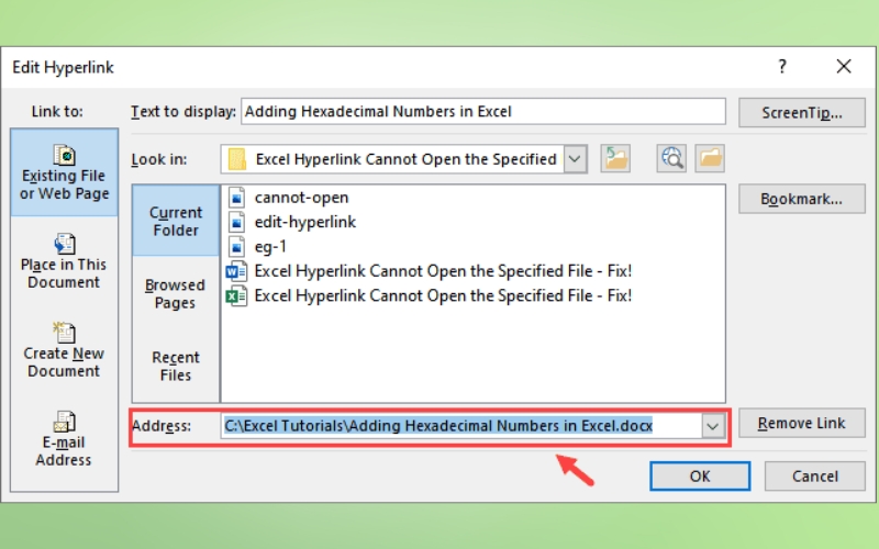 kiểm tra đường dẫn file tại mục Address