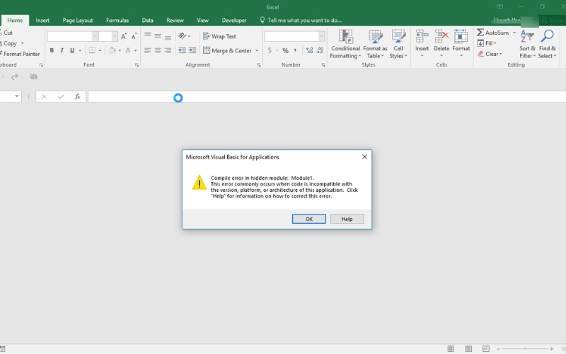 Lỗi Compile error in hidden module Excel là gì