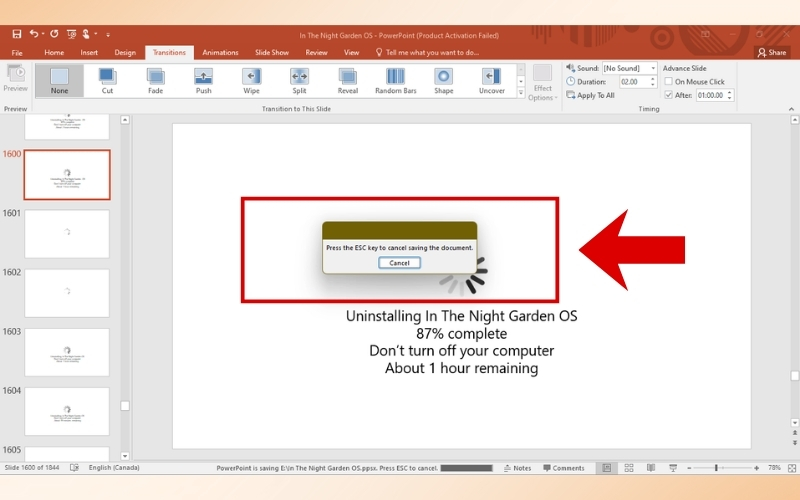 Lỗi Press the ESC key to cancel saving the document trong PowerPoint